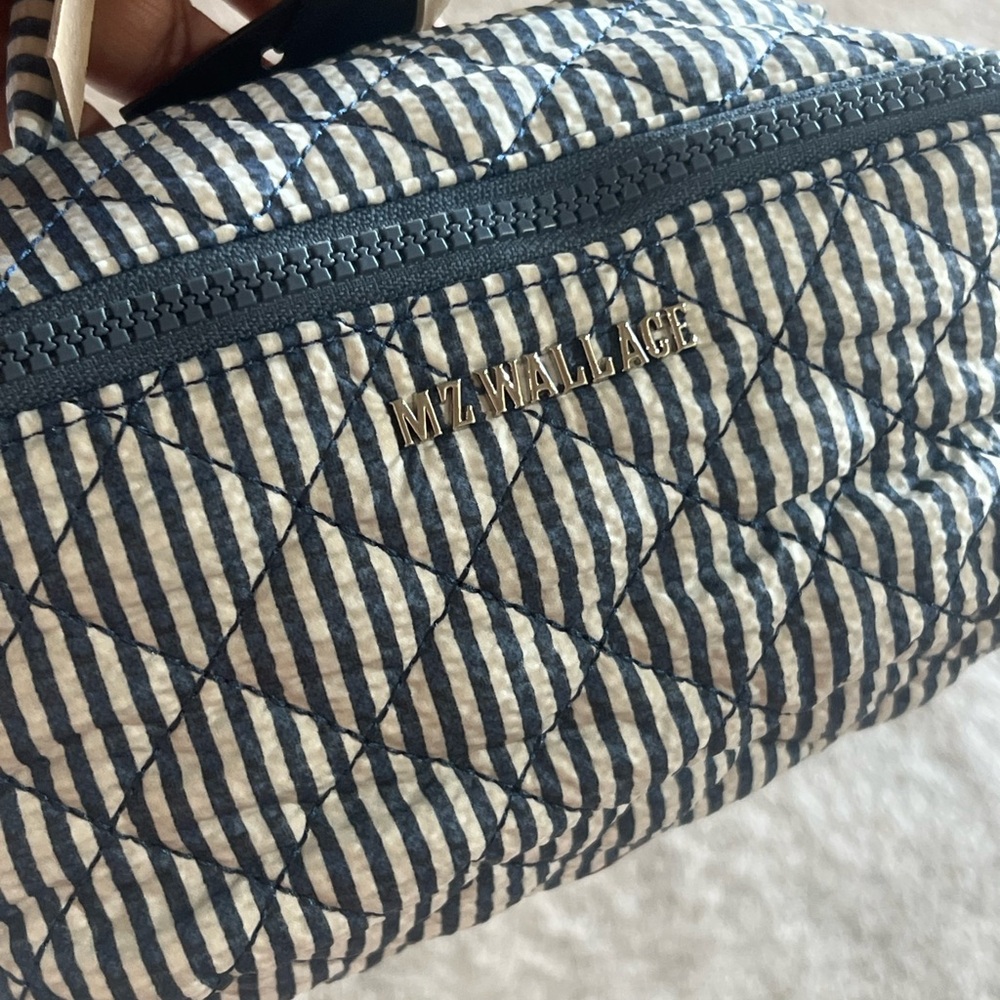 SOLD MZ Wallace Striped Quilted Cosmetic Case -Seersucker accordion case.